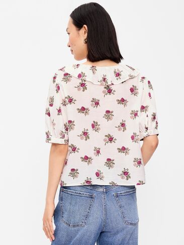 Old Navy Ruffle Collar Tie-Front Top - White Floral in Kuwait