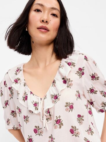 Old Navy Ruffle Collar Tie-Front Top - White Floral in Kuwait