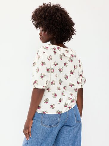 Old Navy Ruffle Collar Tie-Front Top - White Floral in Kuwait