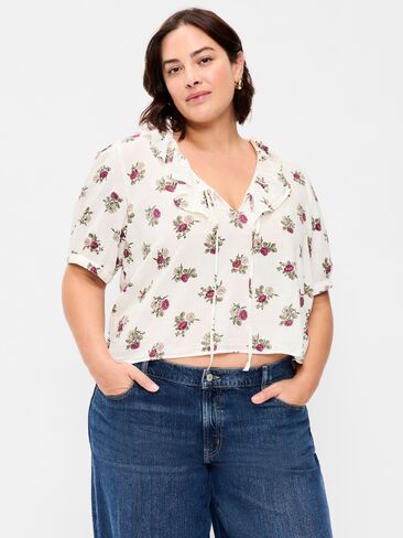 Old Navy Ruffle Collar Tie-Front Top - White Floral in Kuwait