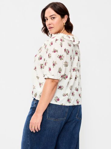 Old Navy Ruffle Collar Tie-Front Top - White Floral in Kuwait