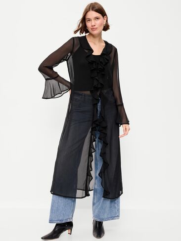 Old Navy Long-Sleeve Sheer Chiffon Duster - Black Jack in Kuwait