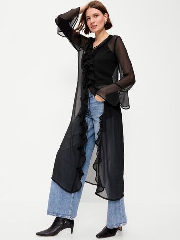 Old Navy Long-Sleeve Sheer Chiffon Duster - Black Jack in Kuwait