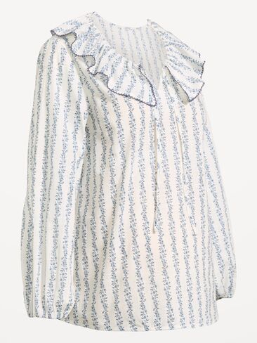 Old Navy Maternity Ruffle-Collar Popover Top - White/Blue Floral in Kuwait