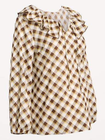 Old Navy Maternity Ruffle-Collar Popover Top - Cream/Brown Plaid in Kuwait