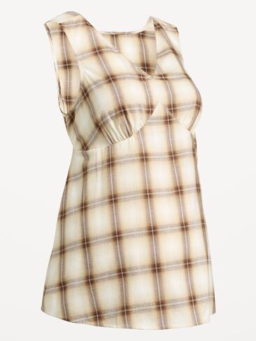 Old Navy Maternity Sleeveless V-Neck Tie-Back Top - Brown Plaid in Kuwait