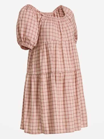 Old Navy Maternity Short-Sleeve Swing Mini Dress - Cream/Brown Plaid in Kuwait