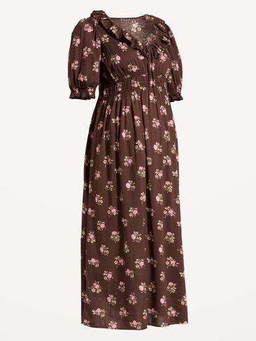 Old Navy Maternity Puff-Sleeve Maxi Dress - Green Floral in Kuwait