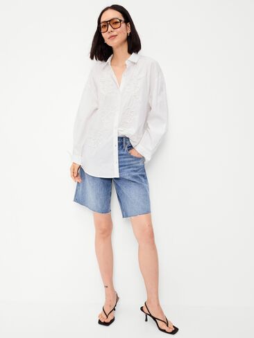 Old Navy Oversized Button-Down Boyfriend Shirt - White Lilies in Kuwait