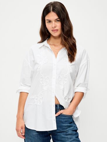 Old Navy Oversized Button-Down Boyfriend Shirt - White Lilies in Kuwait