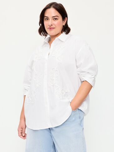 Old Navy Oversized Button-Down Boyfriend Shirt - White Lilies in Kuwait