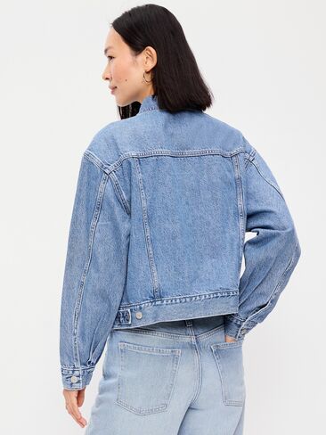 Old Navy Embroidered Cropped Denim Jacket - Medium Indigo in Kuwait