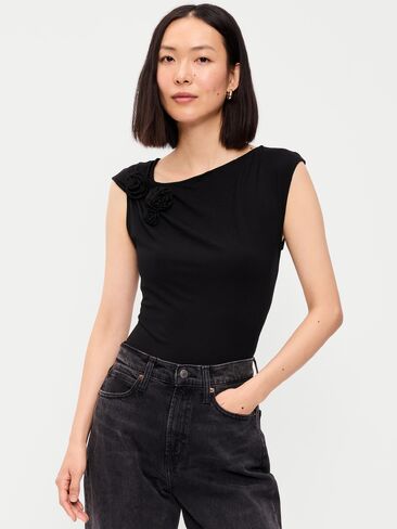 Old Navy Gathered-Shoulder Rosette Top - Black Jack in Kuwait