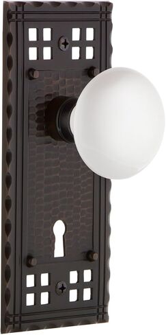 Nostalgic Warehouse Craftsman Plate Interior Mortise White Porcelain Door Knob in Timeless Bronze in Saudi Arabia