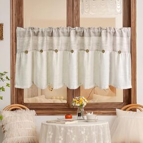 Gxi Linen Button Farmhouse Valance 20 inches Length, 2 Pack Rustic Kitchen Curtain for Small Windows with Coconut Husk Button Detail Window Treatment Tiers,Blue Natural W39 x L20 inch in Kuwait