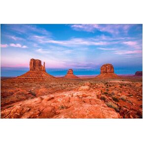 طباعة تصوير فوتوغرافي جنوبي غربي (غير مؤطرة) صورة لوادي النصب التذكاري عند غروب الشمس على طول حدود أريزونا ويوتا، فن جداري صحراوي ديكور غربي (5" × 7") in Kuwait