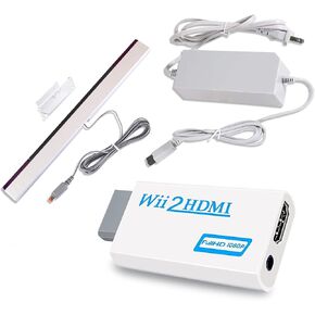 مجموعة ملحقات 4 في 1 لجهاز وي ومحول امداد طاقة تيار متردد + كيبل صوت وفيديو مركب + محول وي الى HDMI وشريط مستشعر اشعة تحت الحمراء سلكي متوافق مع نينتندو وي in Kuwait