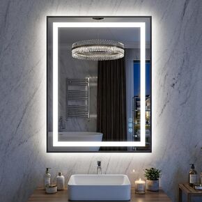 مرآة حمام أنتوك 24X36 LED مع أضواء، مرآة زينة للجدار بإطار أسود، تحكم باللمس، مقاومة للضباب، أضواء خافتة، مقاومة للكسر، وظيفة الذاكرة، مرايا زينة مثبتة على الحائط in Kuwait