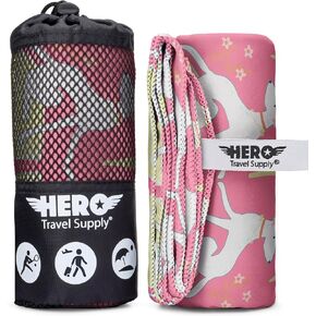 منشفة سفر من الألياف الدقيقة من Hero (24 × 48 بوصة) سريعة الجفاف وخفيفة الوزن وصغيرة الحجم للشاطئ والتخييم وصالة الألعاب الرياضية والمشي لمسافات طويلة. منشفة شاطئ من الألياف الدقيقة سريعة الجفاف مع منشفة إضافية + حقيبة حمل in Kuwait