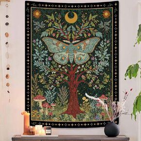 Lunerfex Mystical Moth Tapestry - Full Moon Floral and Mushroom Wall Hanging - Enchanted Witchy Decor 60"x44" in Saudi Arabia