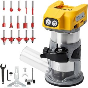 Wood Router with DeWalt 20V Battery,Router Tool for 800W 30000 RPM，5 Variable Speeds Fixed Base Cordless Router,15PCS 1/4" Router Bits【Battery Not Included】 in Kuwait