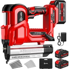 SILVEL 2" Cordless Brad Nailer, 2-in-1 21V Electric Brad Nailer with 2 * 2.0Ah Battery, 1000pcs Nails, 18GA Staples, Adjustable Depth for Woodworking, Home Improvement, yellow in Saudi Arabia