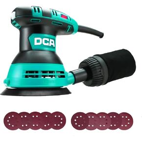 DCA Random Orbital Sander, 3.0 AMP Corded Palm Sander, 6 Speeds Max 12,000 OPM, 5-Inch with 10 pcs Sandpapers, Dust Bag, Low Vibration for Woodworking, Decoration Furniture (ASA125) in Kuwait