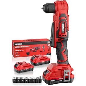 Alloyman 20V Brushless Right Angle Drill with 2 * 2.0Ah Battery & Charger, 3/8" Cordless Angle Drill with Compact Design & Variable Speed, featuring an LED Light for Screws/Drilling in Saudi Arabia