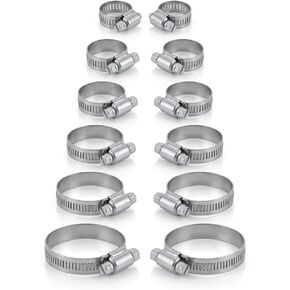 12PCS Stainless Steel Hose Clamp Set, Adjustable Worm Gear Metal Clamps Assortment Kit for Fuel Line, Plumbing, Automotive, Marine & HVAC, 6 Sizes 1/16"–1" in Saudi Arabia