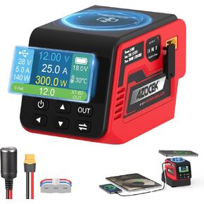 Azocek 300W Adjustable Voltage Regulator Compatible with Milwaukee 18V Battery (Battery Not Included), 2–30V DC Output, Up to 25A, 140W Type-C PD Fast Charging, 15W Wireless Charger, 1.9" LCD Display in Kuwait