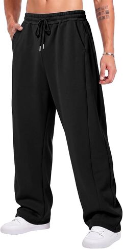 BUXKR Men's Baggy Sweatpants Wide Leg Sweat Pants Fleece Lounge Cotton Loose Elastic Drawstring Waist Pants with Pockets in Saudi Arabia