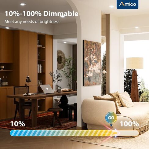 Amico 5/6 بوصة 5CCT LED إضاءة غائرة 20 حزمة، 1050LM مصابيح LED مسطحة رفيعة للغاية، قابلة للتعتيم، تصنيف IC، 12W Eqv 110W، 2700K/3000K/4000K/5000K/6000K قابلة للتحديد، تركيب التحديثية - ETL وFCC in Kuwait