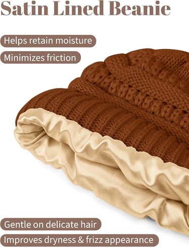 3 Pack Satin Lined Beanie for Women Men Winter Slouchy Cap Adult Soft Knit Hat with Satin Lining One Size Fits Most in Saudi Arabia