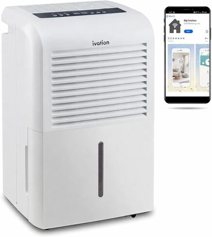 Ivation 4,500 Sq Ft Smart Wi-Fi Energy Star Dehumidifier with App, Continuous Drain Hose Connector, Programmable Humidity, 2.25 Gal Reservoir for Medium and Large Rooms (4,500 Sq Ft) in Saudi Arabia