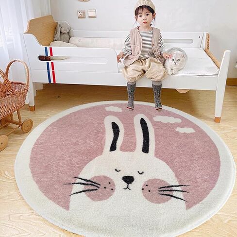Poowe Round Kids Playroom Animals Rug - Soft Alphabet Nursery Rug for Bedroom - Playtime Collection, Learning & Game Carpet for Classroom, Best Shower Gift for Infant Toddlers (Round 39.4", Rainbow) in Saudi Arabia