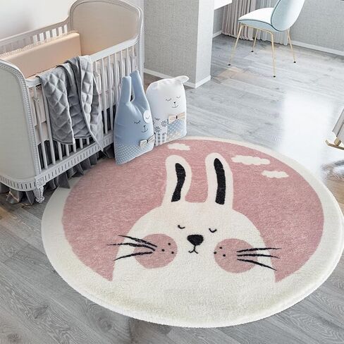 Poowe Round Kids Playroom Animals Rug - Soft Alphabet Nursery Rug for Bedroom - Playtime Collection, Learning & Game Carpet for Classroom, Best Shower Gift for Infant Toddlers (Round 39.4", Rainbow) in Saudi Arabia