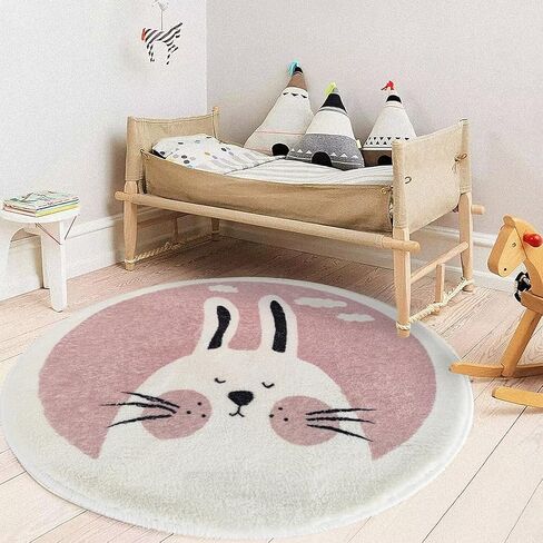 Poowe Round Kids Playroom Animals Rug - Soft Alphabet Nursery Rug for Bedroom - Playtime Collection, Learning & Game Carpet for Classroom, Best Shower Gift for Infant Toddlers (Round 39.4", Rainbow) in Saudi Arabia