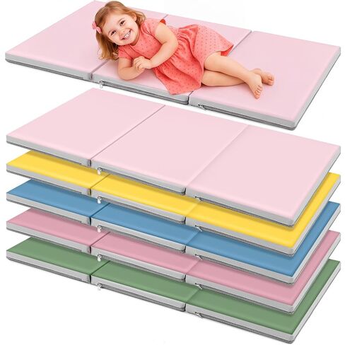 Wesiti 5 Pieces 1 Inch Thick Folding Nap Mat 3 Section Folding Rest Mats Folding Sleeping Mat for Kids Toddler Daycare Nap Mats for School Preschool Classroom Kindergarten (Multicolor) in Kuwait
