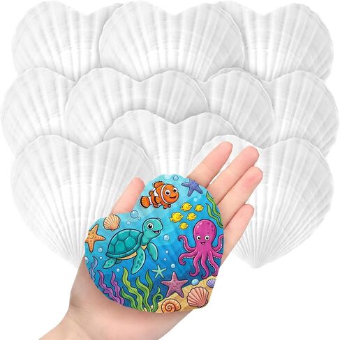 Thyle 12 Pcs Scallop Shells for Crafts White Heart Sea Shells 4 Inch Natural Seashells for Valentine's Day DIY Craft Making Painting Cooking Winter Ocean Themed Party Supplies and Decoration in Kuwait