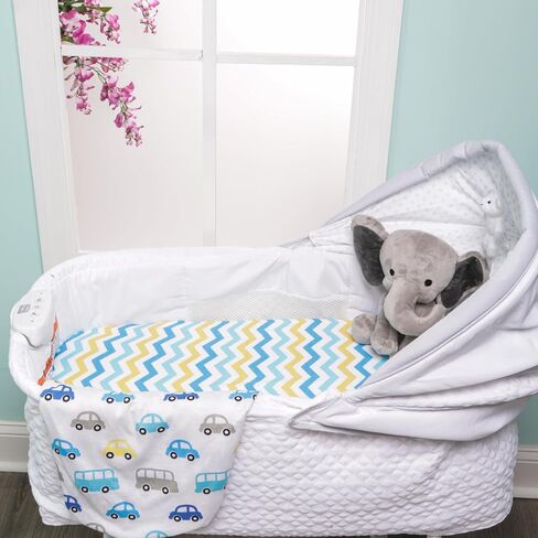 2-Pack Bassinet Sheets - 100% Cotton Jersey Knit Cars and Chevron Bassinet Mattress Pad Fitted Sheets for Baby Boy; Compatible with Bassinet Bedside Co-Sleeper Lounger Brands; Oval Rectangle Mattress in Kuwait