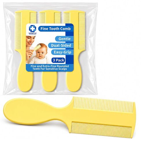 Vakly Fine Tooth Comb, Double-Sided Baby Comb with Handle, 3 Pack | Lice removal, cradle cap care, dandruff combing, newborn grooming, toddler hair care, adult grooming, extra fine teeth in Kuwait