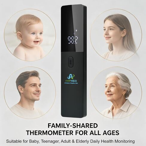 Amplim Non Contact/No Touch Digital Forehead Thermometer for Adults, Kids, and Babies, Touchless Temporal Thermometer FSA HSA Approved, Black in Saudi Arabia