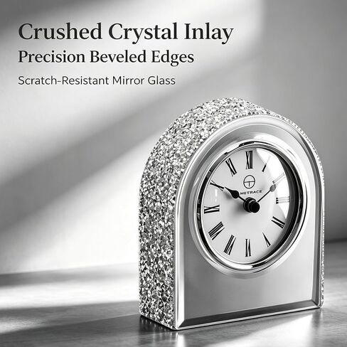 Mirror Glass Desk Table Clock with Diamond Inlay, 5.1 inches in Height, Morning Call for Desk Fireplace Living Room Home Sparkle Twinkle Bling Decor in Saudi Arabia