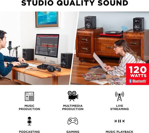 شاشات استوديو M-Audio BX4 مقاس 4.5 بوصة، ومكبرات صوت HD PC للتسجيل والوسائط المتعددة مع برنامج إنتاج الموسيقى، 120 وات، زوج، أسود in Kuwait