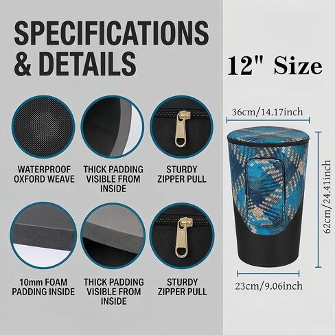 Miwayer Djembe Bag African Drum Case Deluxe Padded Sturdy Shoulders Straps Thicken Waterproof Shockproof Dustproof Only Suitable 8/10/12/13/14'' African Drum (10in, Blue) in Saudi Arabia