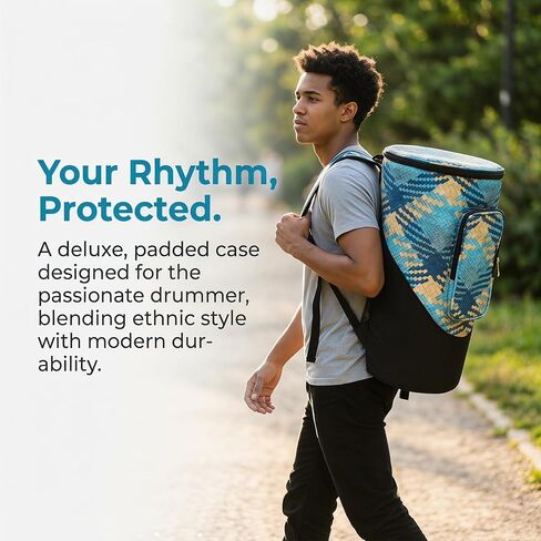 Miwayer Djembe Bag African Drum Case Deluxe Padded Sturdy Shoulders Straps Thicken Waterproof Shockproof Dustproof Only Suitable 8/10/12/13/14'' African Drum (10in, Blue) in Saudi Arabia