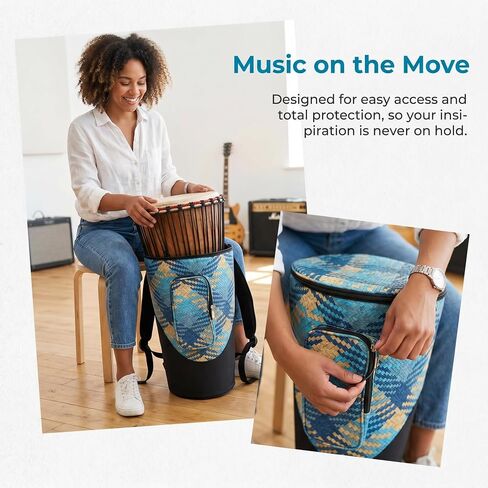 Miwayer Djembe Bag African Drum Case Deluxe Padded Sturdy Shoulders Straps Thicken Waterproof Shockproof Dustproof Only Suitable 8/10/12/13/14'' African Drum (10in, Blue) in Saudi Arabia