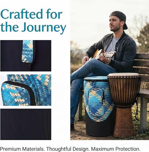 Miwayer Djembe Bag African Drum Case Deluxe Padded Sturdy Shoulders Straps Thicken Waterproof Shockproof Dustproof Only Suitable 8/10/12/13/14'' African Drum (10in, Blue) in Saudi Arabia