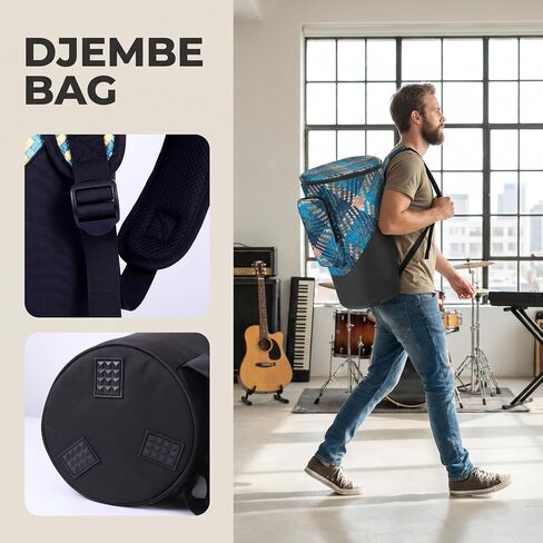 Miwayer Djembe Bag African Drum Case Deluxe Padded Sturdy Shoulders Straps Thicken Waterproof Shockproof Dustproof Only Suitable 8/10/12/13/14'' African Drum (10in, Blue) in Saudi Arabia