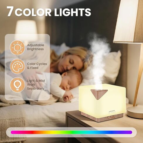 URPOWER 700ML Aromatherapy Essential Oil Diffuser, 700ml Large Ultrasonic Scent Diffusers Humidifier with Adjustable Mist Mode/4 Timer Settings/ 7 LED Light Colors for Home Office Study in Saudi Arabia